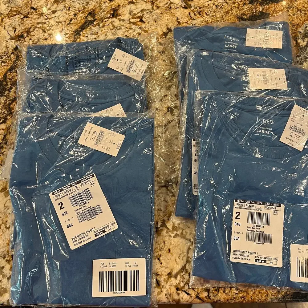 NWT J. Crew Men's Mediterranean Blue Cotton Washed Jersey Pocket Tee